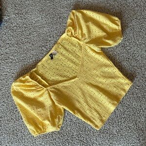 Yellow Eyelet Puff Sleeve Top